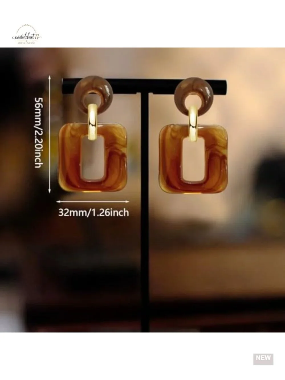 Resin Geometric Drop Dangle Square Chain Earrings for Women